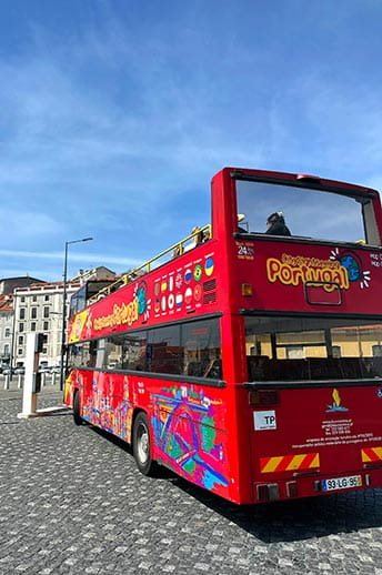 Red sightseeing bus in Lisbon, Portugal 